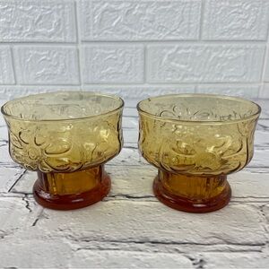 Double Old Fashioned Country Garden Amber Sherbet Dessert Dishes Set of 2